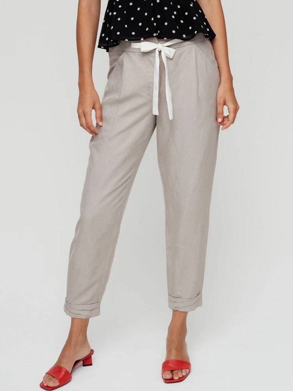 Aritzia Wilfred Beige Drawstring Cropped Linen Pants Size 8
